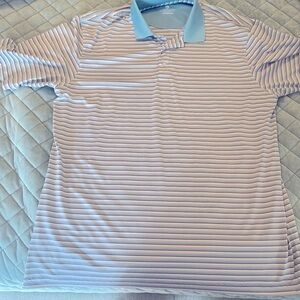Like new! Only one maybe two times. Striped Polo Shirt with Blue Collar
